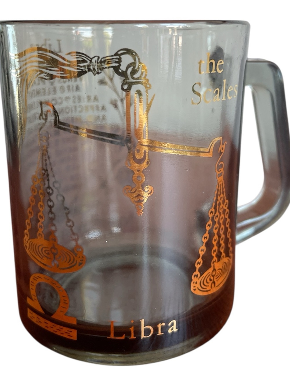 Vintage Federal Glass Libra Zodiac Glass Mug with Gold Accents Smokey Gray